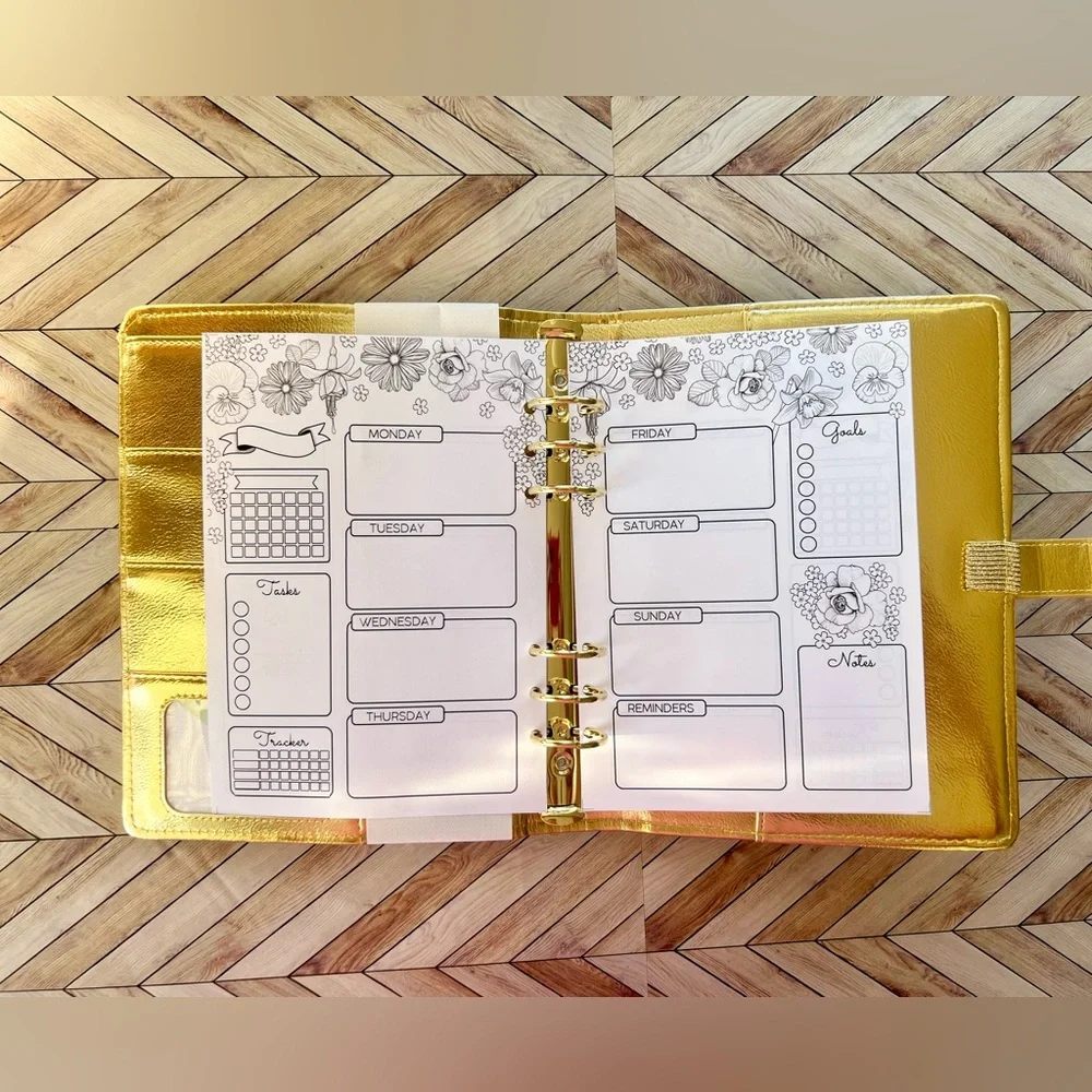 A5 Planner Binder inserts Non- dated Agenda 6-Ring weekly layout